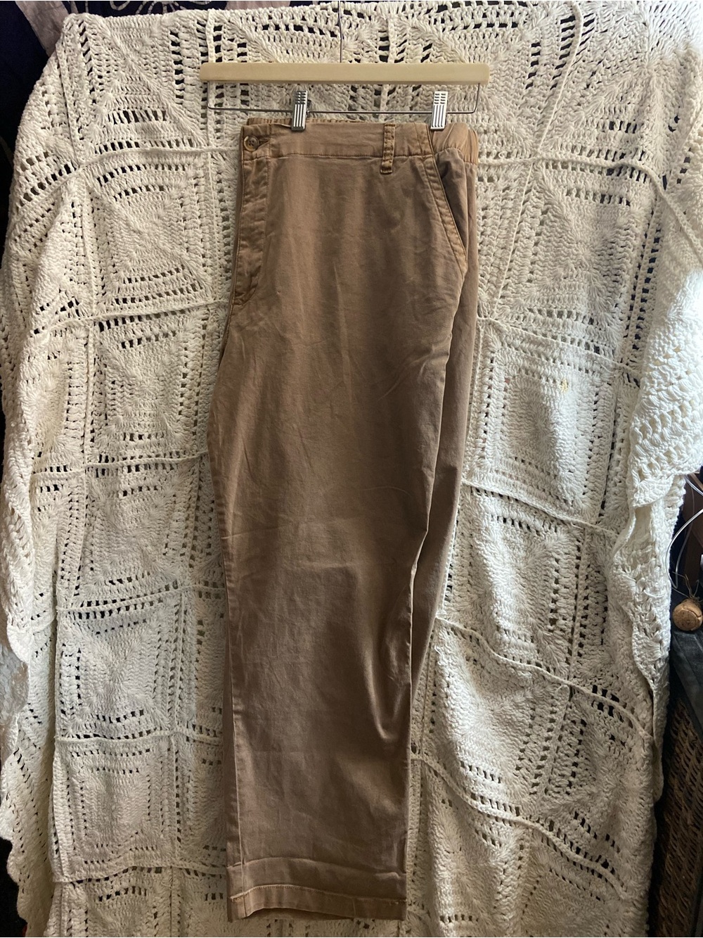 Old Navy OG Chino Pants 3X Khaki Straight Leg Elastic Back Waist - Picture 3 of 8